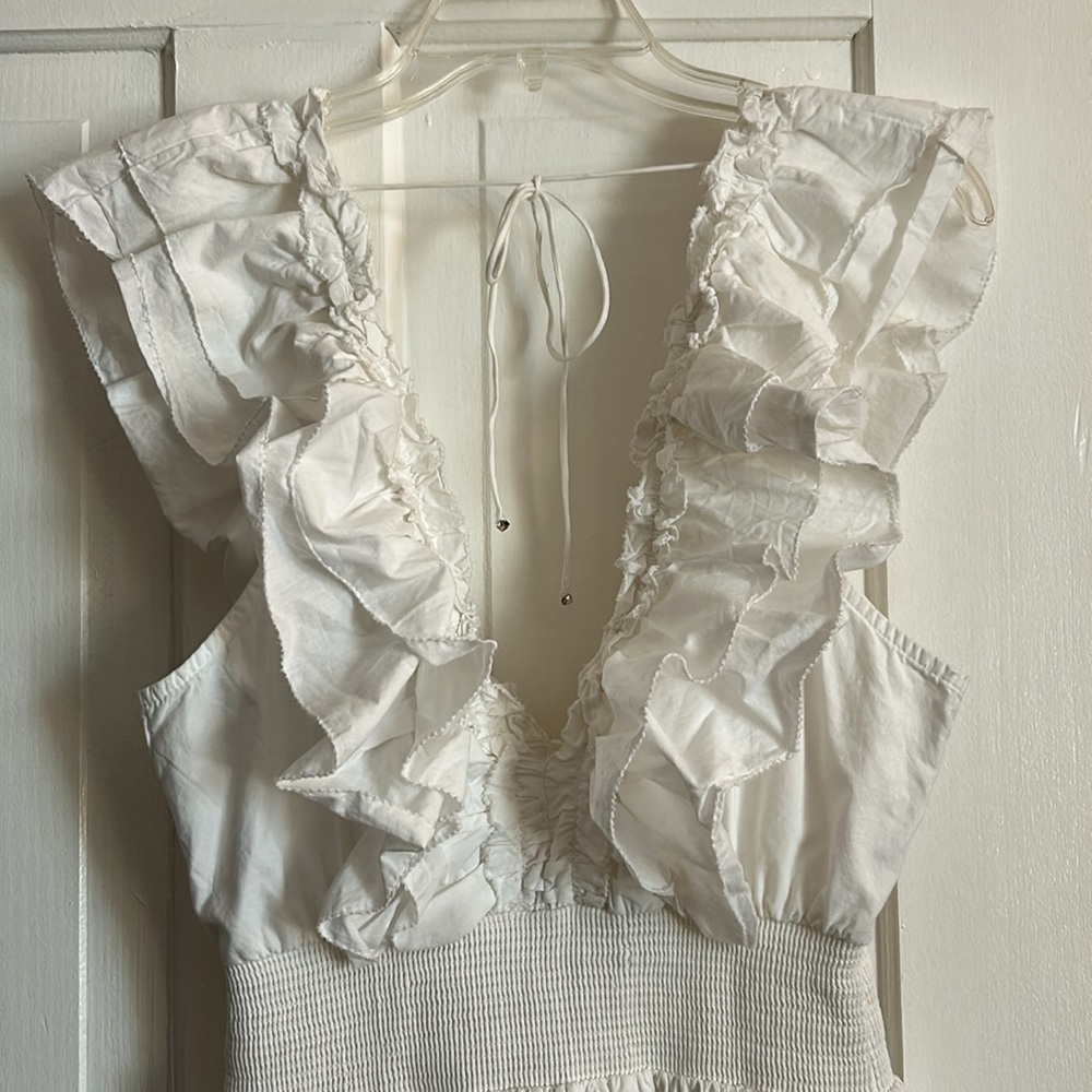 RARE! • ANTHROPOLOGIE • LOVE THE LABEL ‘Azalea’ White Ruffle Tiered Midi Dress - Picture 8 of 16
